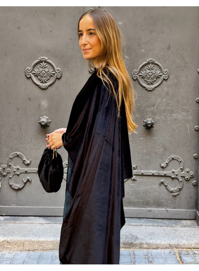 Black velvet cape for wedding guests