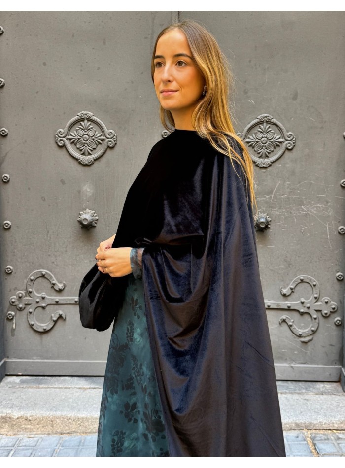 Black velvet cape for wedding guests