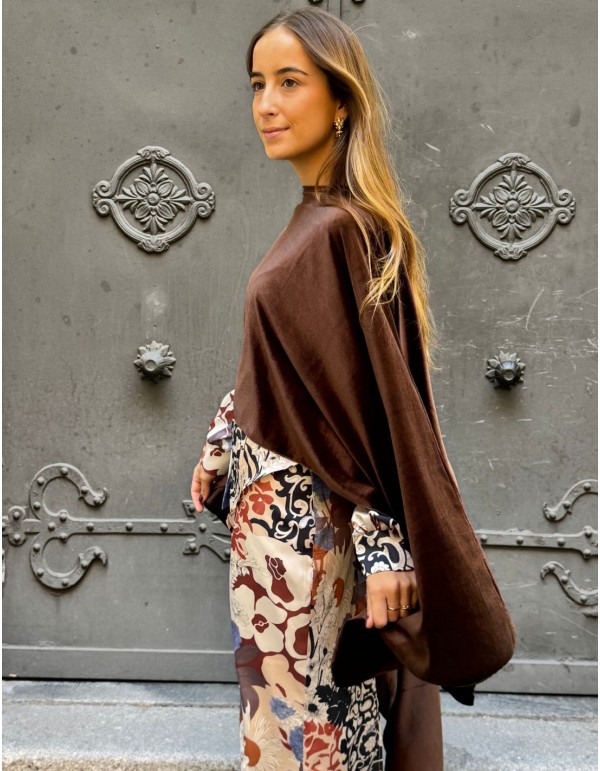 Cape d'invité en velours brun chocolat