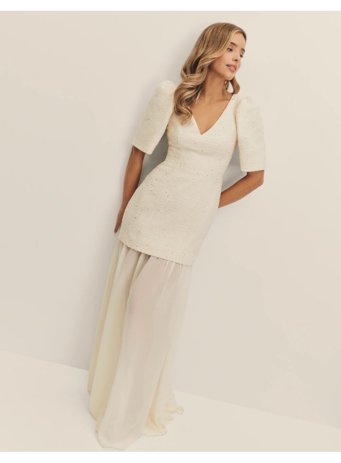 Robe de mariée en tweed et mousseline de soie...