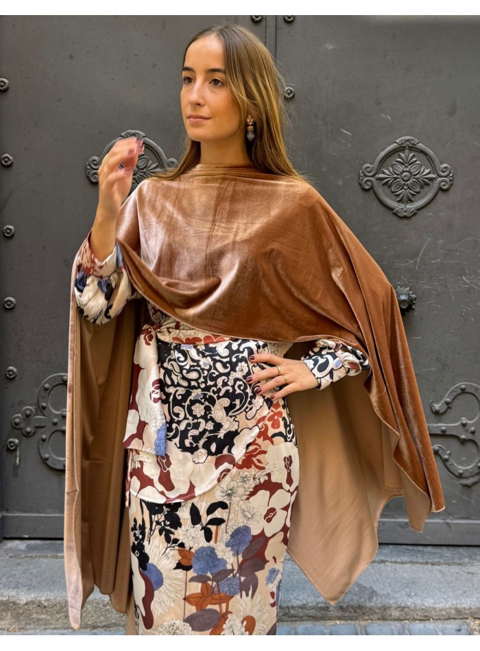Caramel color velvet cape for wedding guests
