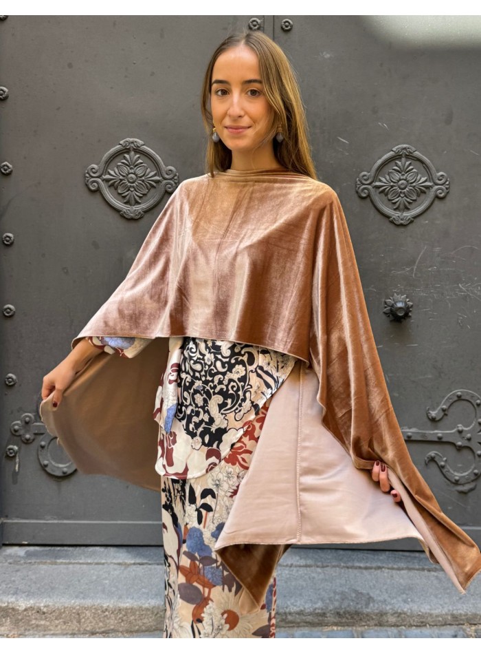 Caramel color velvet cape for wedding guests