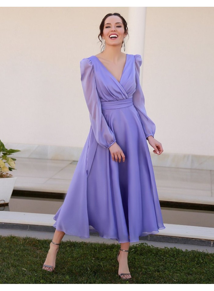 Robe midi à manches longues et dos ouvert