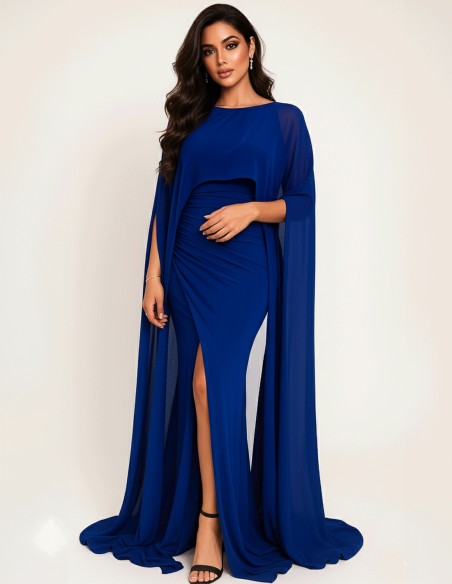 Asymmetrical multiposition chiffon wedding guest cape Maxi