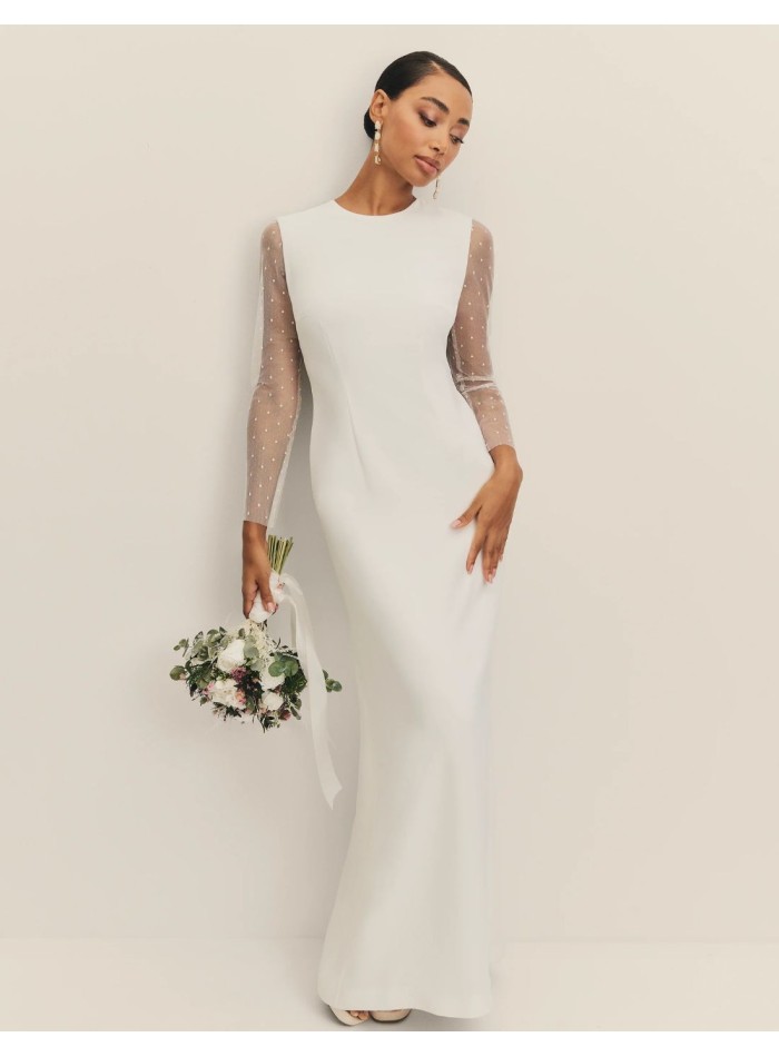 Robe de mariée longue avec encolure fermée et...