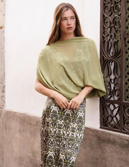 Olive green chiffon cape