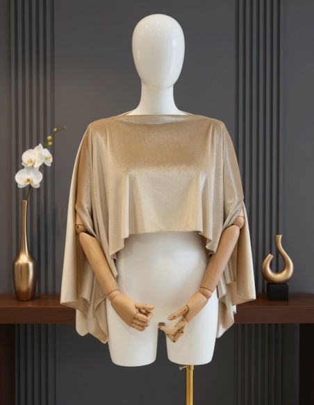 Short velvet guest cape with slits in beige color
