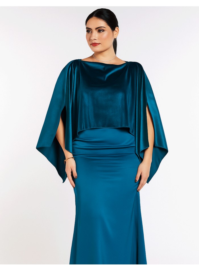 Fine velvet cape with slits in petroleum blue...