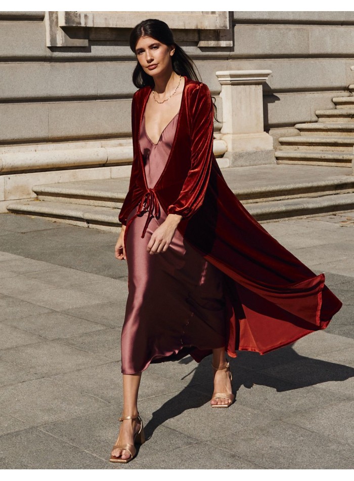 Manteau midi en velours marron avec encolure...