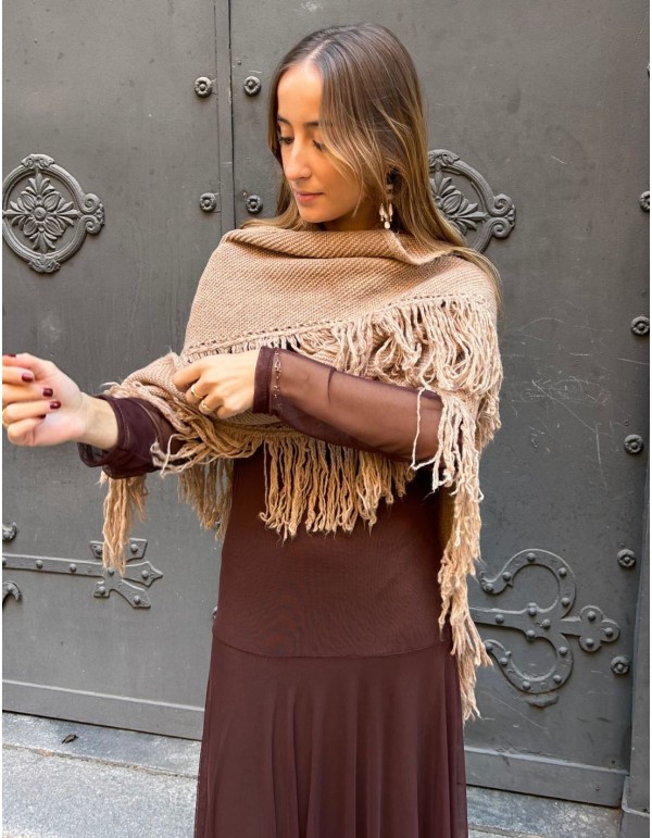Camel fringed poncho for wedding guests 2