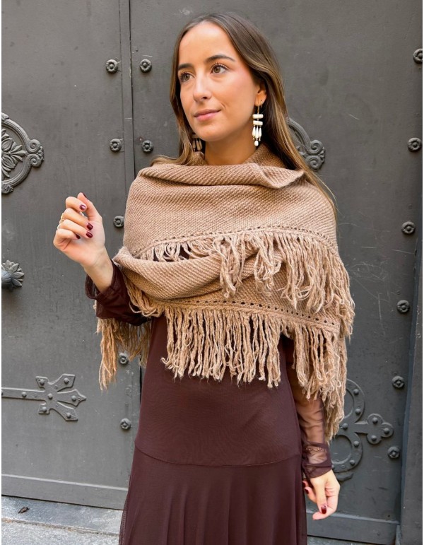 Camel fringed poncho for wedding guests
