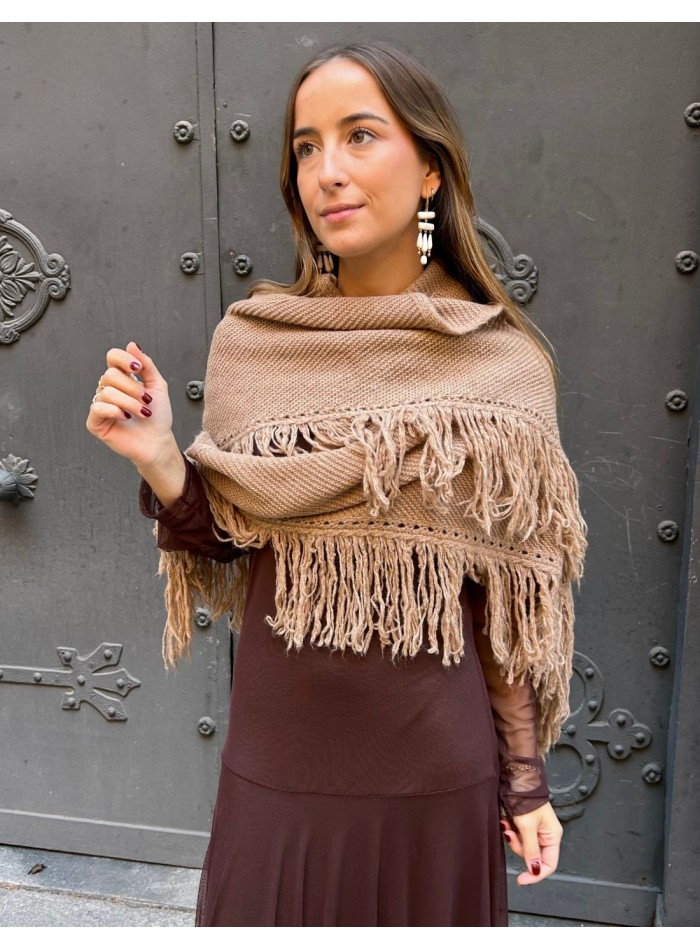 Camel fringed poncho for wedding guests
