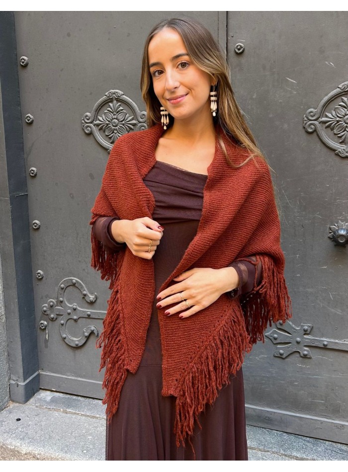 Poncho avec franges pour invité en couleur tuile