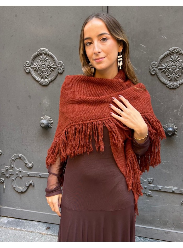 Poncho avec franges pour invité en couleur tuile