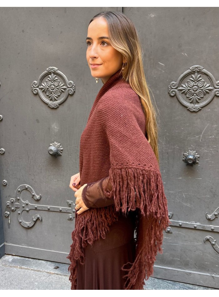 Burgundy fringed poncho for wedding guests