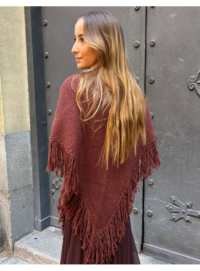 Poncho à franges pour invitée bordeaux
