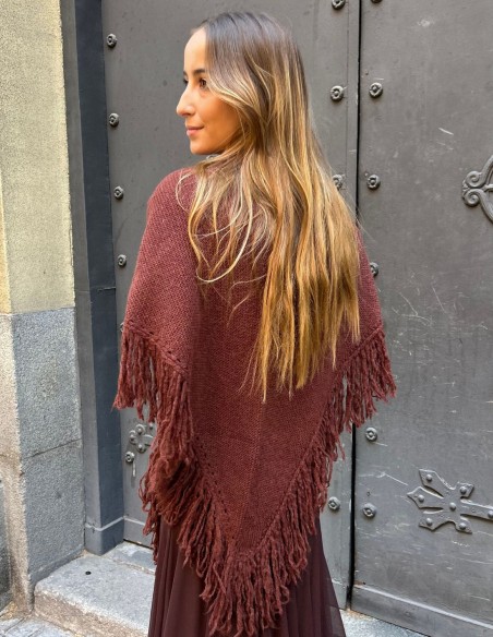Burgundy fringed poncho for wedding guests