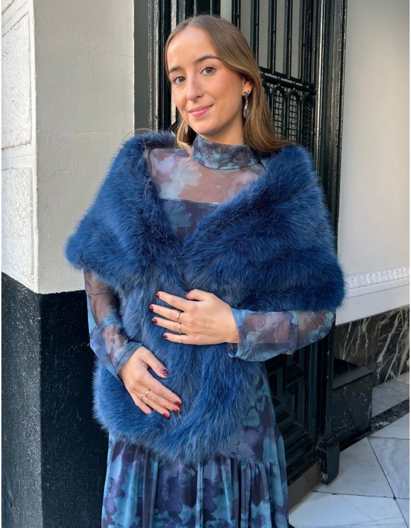 Estola de invitada de pelo largo azul 2