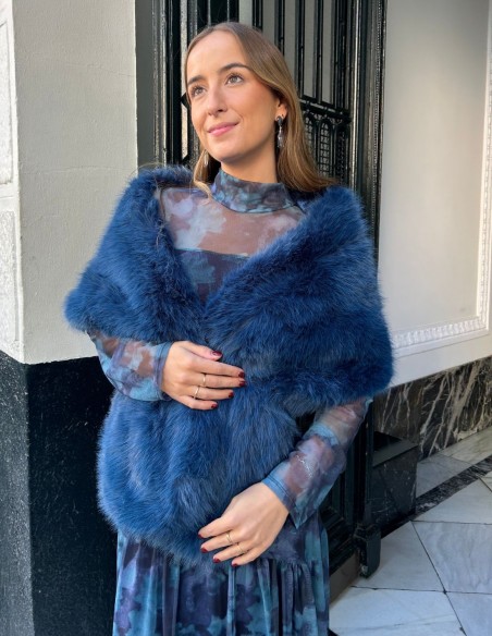 Estola de invitada de pelo largo azul