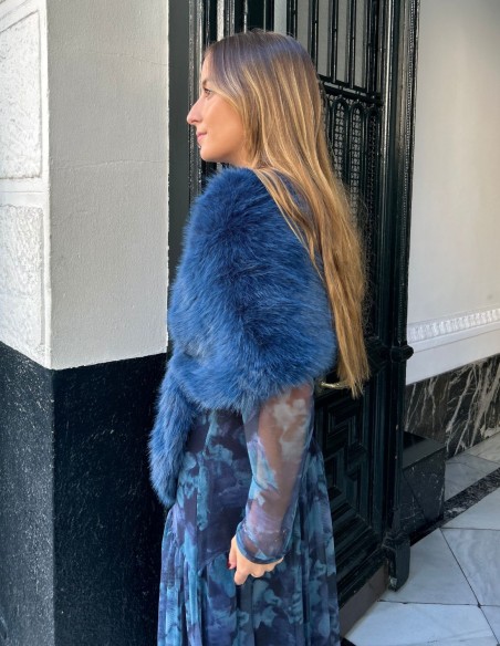 Estola de invitada de pelo largo azul