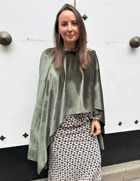 Olive green velvet guest cape