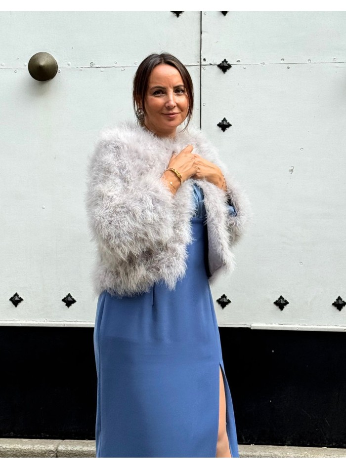 Short ostrich feather guest jacket in grey color