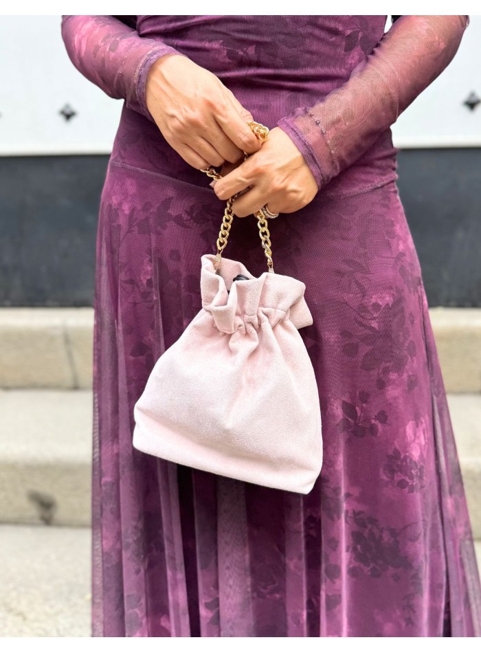 Suede effect bowler bag with chain