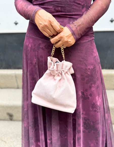 Suede effect bowler bag with chain