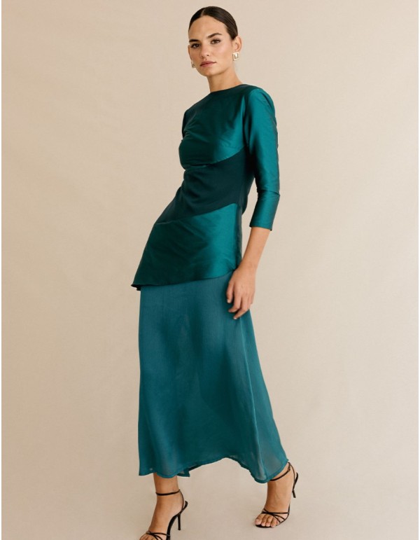 Mixed fabrics party dress with chiffon skirt