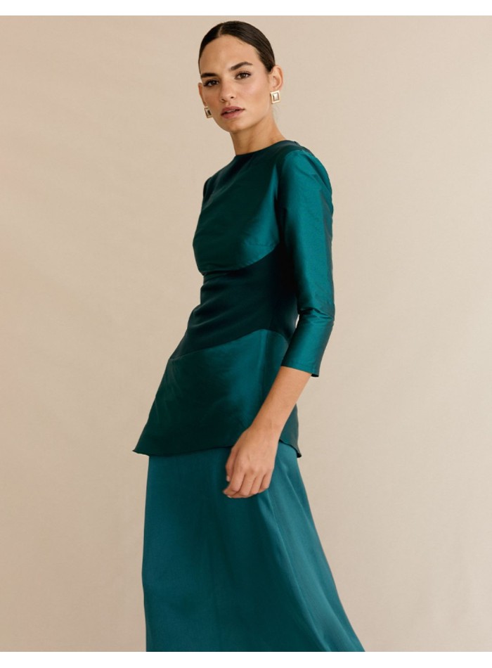 Mixed fabrics party dress with chiffon skirt