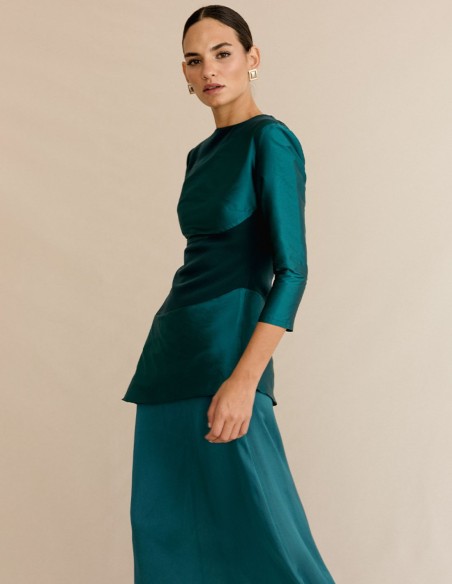 Vestido de fiesta con mezcla de tejidos y falda de gasa para eventos especiales