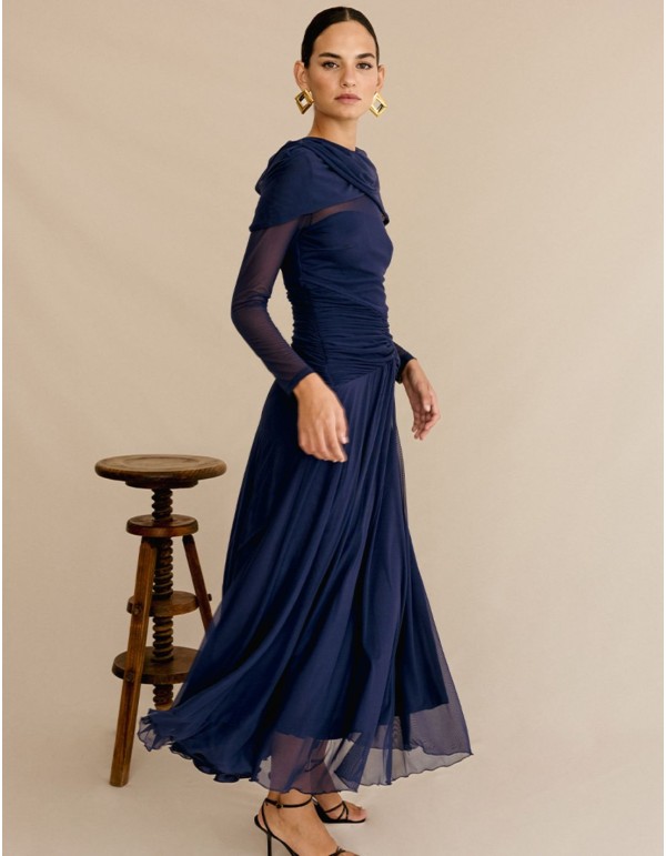 Robe de soirée midi en maille drapée avec jupe flottante 2