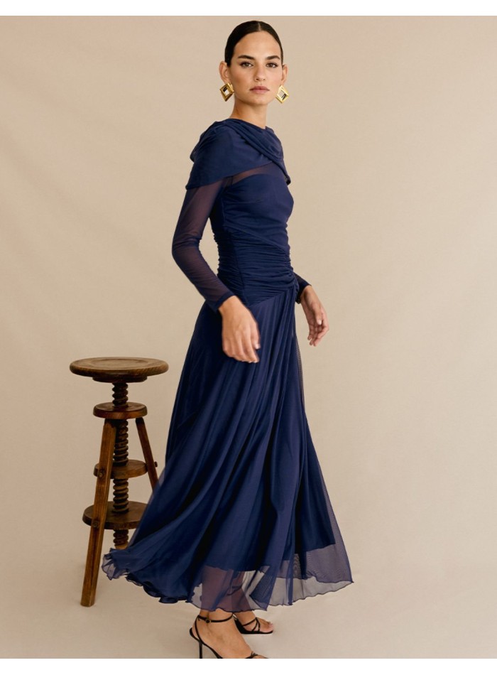 Midi party dress in draped knitted fabric with...