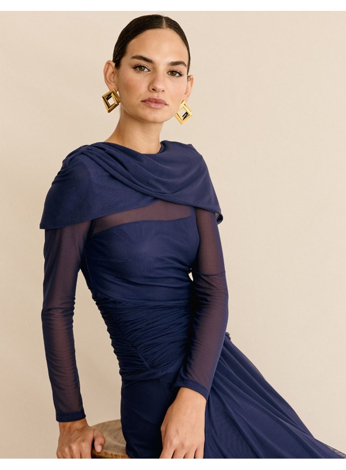 Midi party dress in draped knitted fabric with...