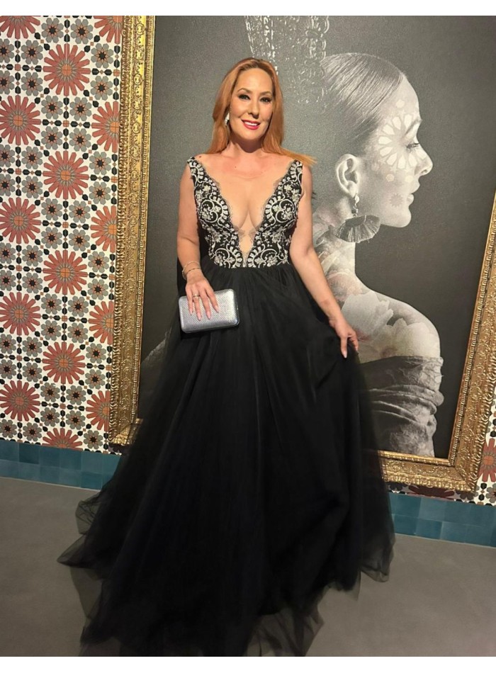 Robe de bal longue avec corsage en dentelle et...