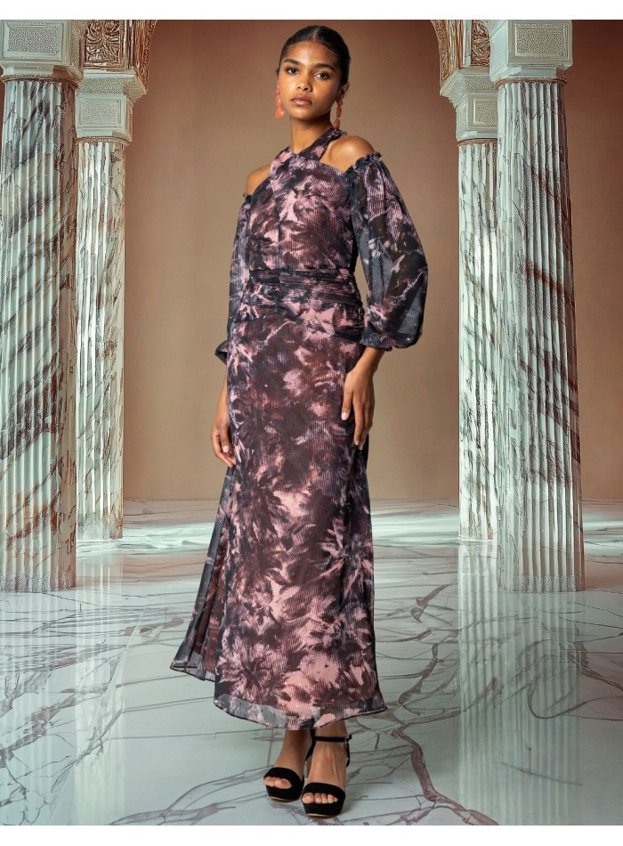 Robe midi en mousseline de soie florale avec...