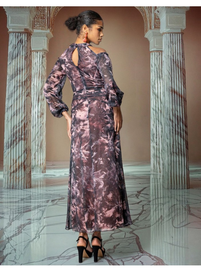 Robe midi en mousseline de soie florale avec...