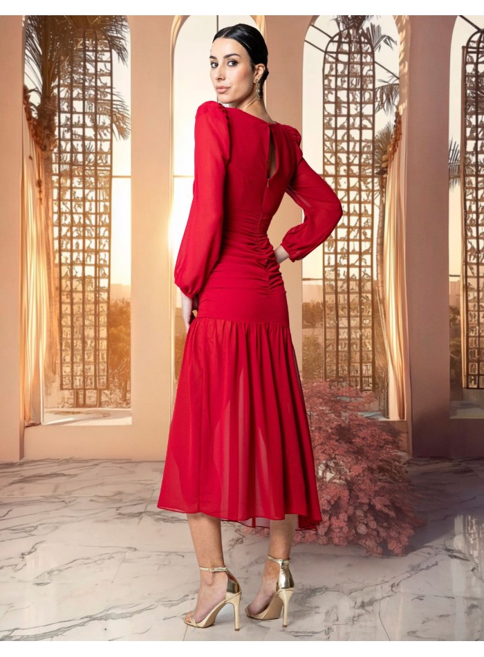 Draped chiffon midi dress with crossover...