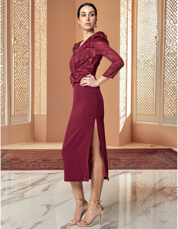 Printed chiffon cocktail dress with crossover neckline... 2