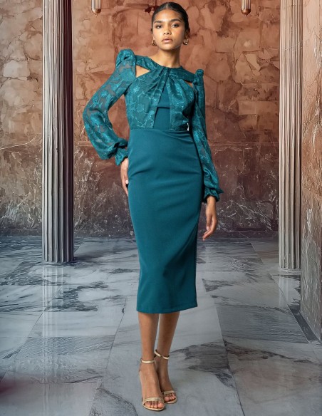 Robe midi en mousseline de soie à imprimé floral avec encolure licou découpée