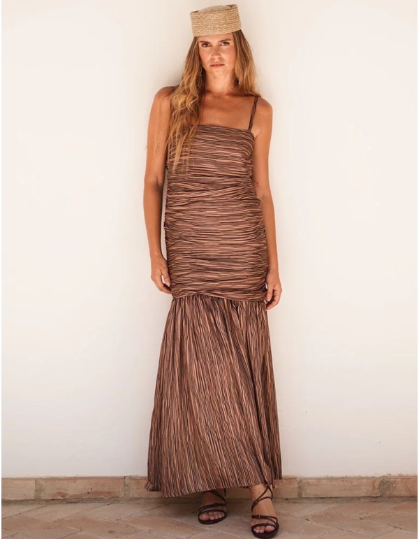 Robe longue avec corsage à volants et jupe à volants