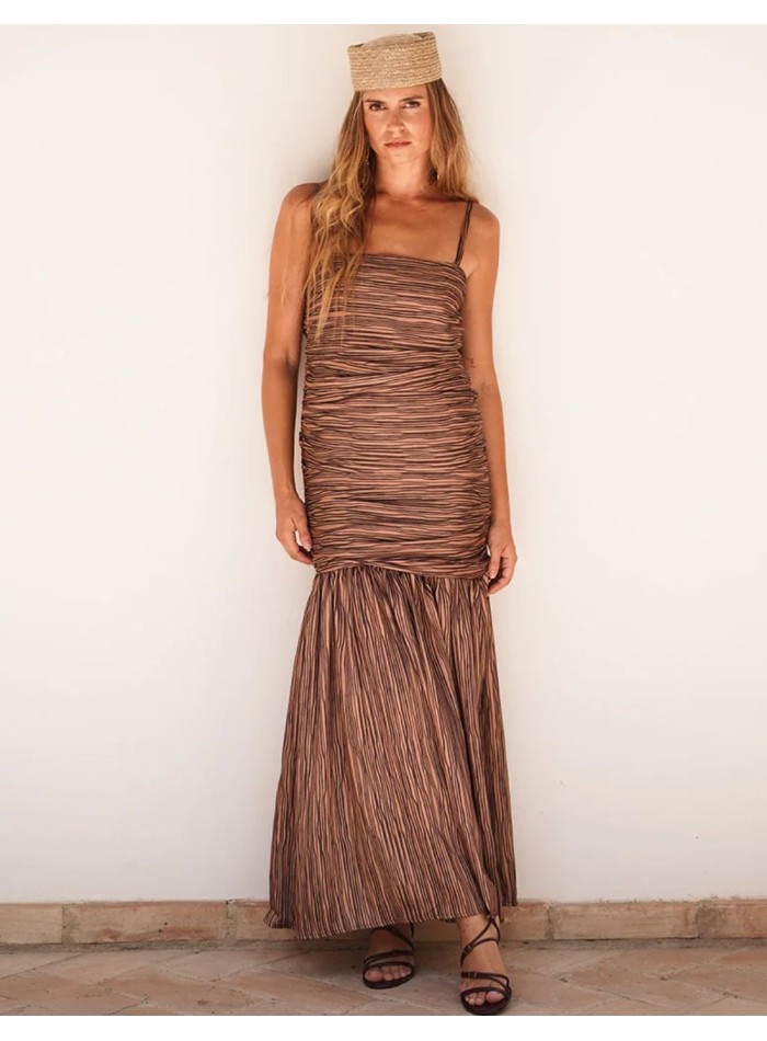 Robe longue avec corsage à volants et jupe à...