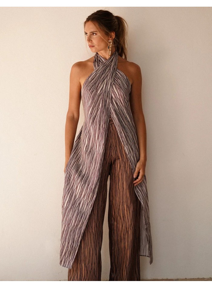 Long top with ecru stripes