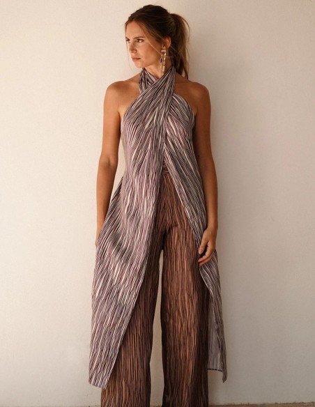 Top largo con rayas en color crudo