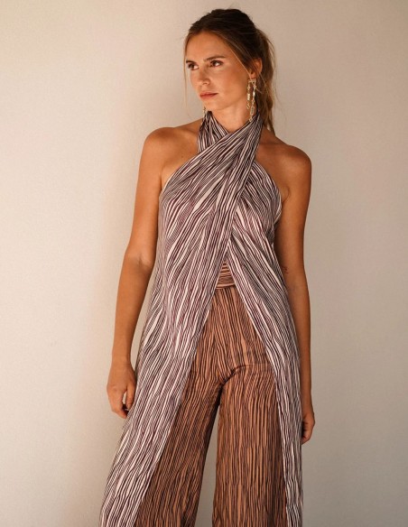 Top largo con rayas en color crudo