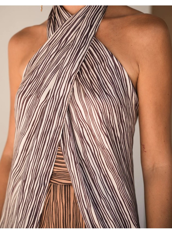 Long top with ecru stripes