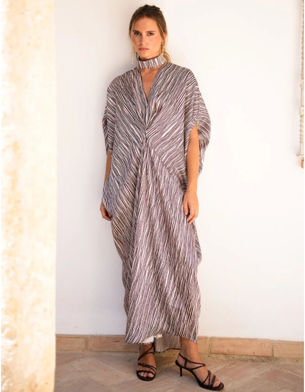 Kaftan with striped print and V-neckline