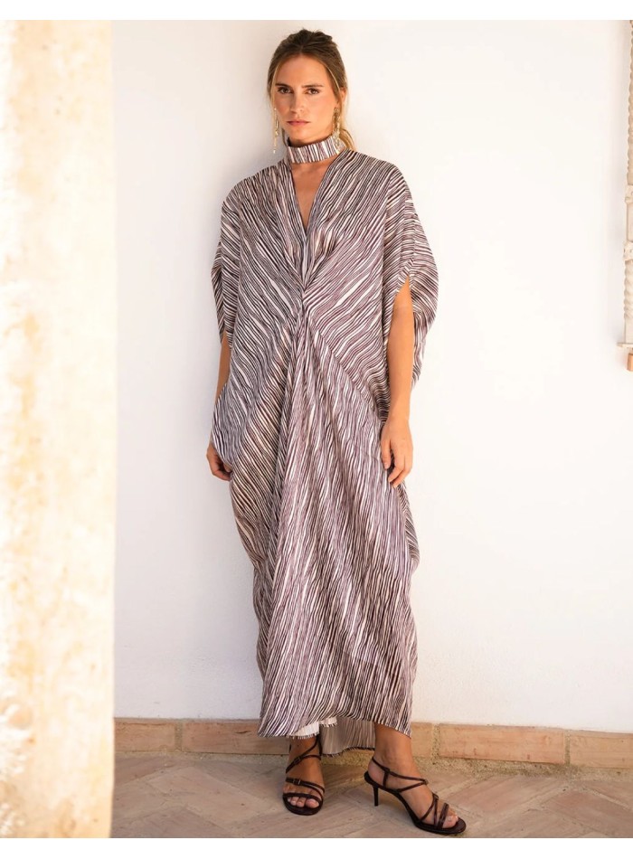 Kaftan à imprimé rayé et décolleté en V