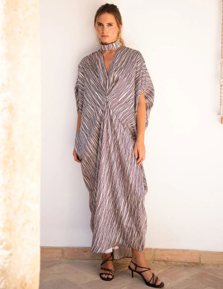 Kaftan with striped print and V-neckline