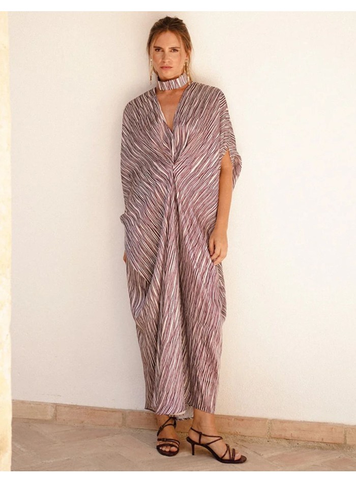Kaftan with striped print and V-neckline